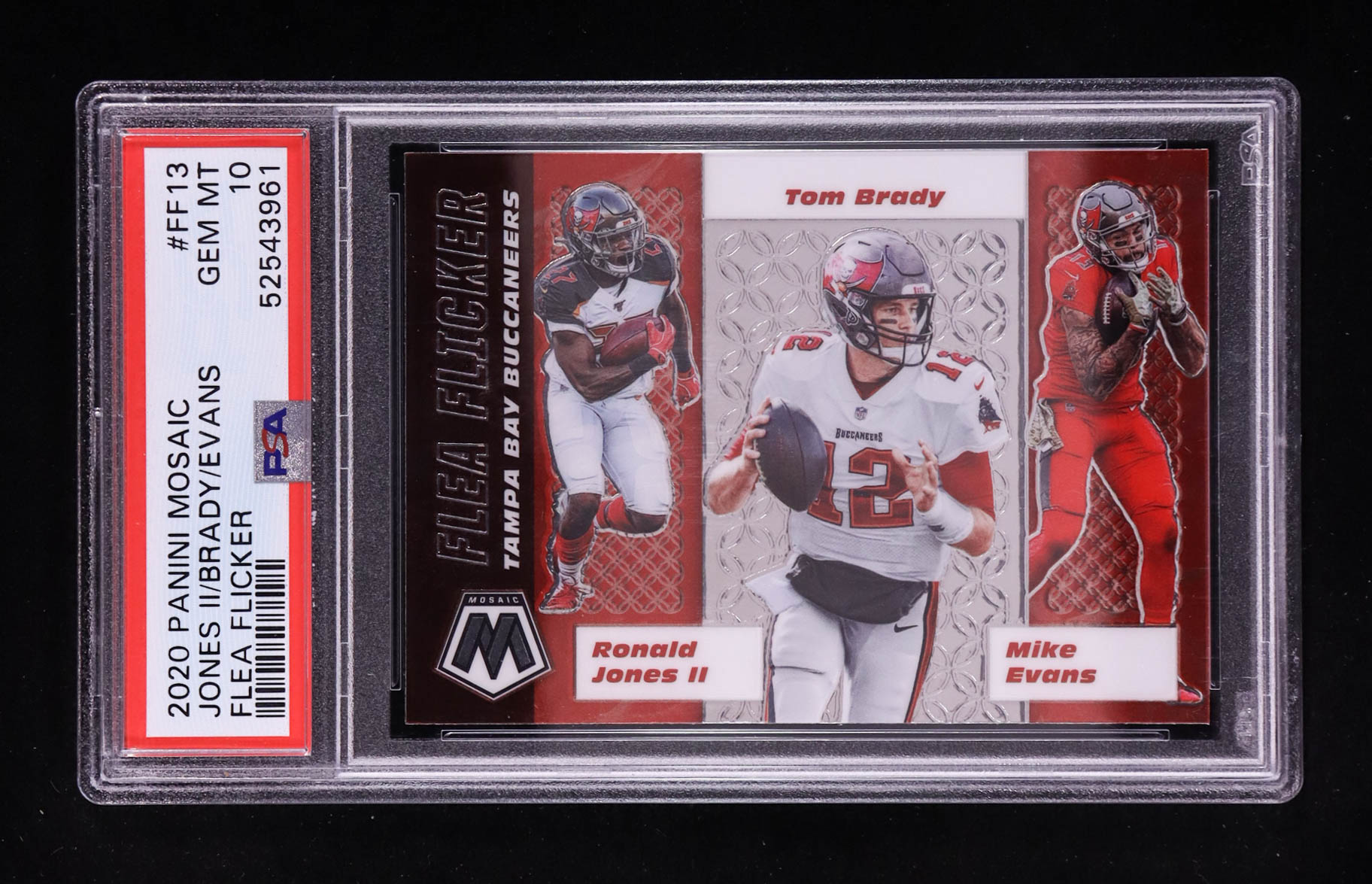 Mike Evans / Ronald Jones II / Tom Brady 2020 Panini Mosaic Flea Flicker #13 (PSA 10) at PristineAuction.com Mike Evans / Ronald Jones II / Tom Brady 2020 Panini Mosaic Flea Flicker #13 (PSA 10) at PristineAuction.com