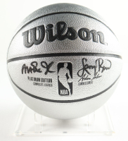 Magic Johnson & Larry Bird Signed NBA Basketball Platinum Edition with Display Stand (Beckett & PSA) at PristineAuction.com