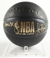 Magic Johnson & Larry Bird Signed NBA Basketball Black/Gold Edition with Display Stand (Beckett & PSA) at PristineAuction.com