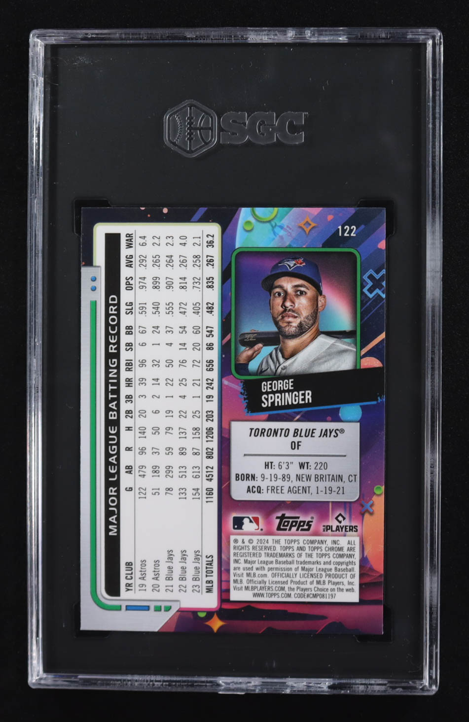 George Springer 2024 Topps Cosmic Chrome Gold Interstellar Refractors #122 #19/50 (SGC 9.5) at PristineAuction.com George Springer 2024 Topps Cosmic Chrome Gold Interstellar Refractors #122 #19/50 (SGC 9.5) at PristineAuction.com
