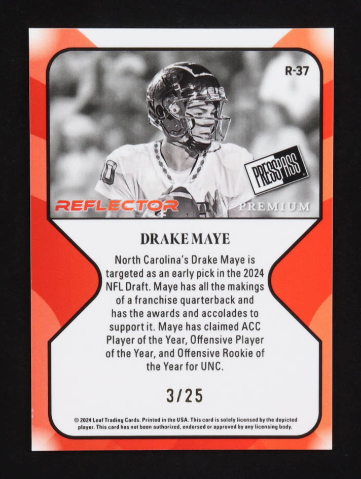 Drake Maye 2024 Press Pass Premium Retro Reflector Silver #R37 #03/25 at PristineAuction.com Drake Maye 2024 Press Pass Premium Retro Reflector Silver #R37 #03/25 at PristineAuction.com