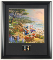 Thomas Kinkade "Donald & Daisy Duck at the Beach" Custom Framed Print Display with Vintage 1960 Donald & Daisy Disney Figurines at PristineAuction.com
