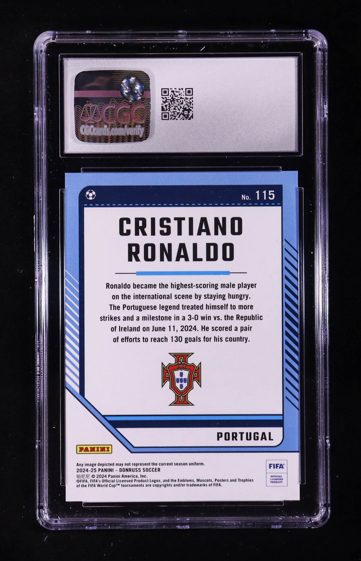 Cristiano Ronaldo 2024-25 Donruss Silver #115 (CGC 10) at PristineAuction.com Cristiano Ronaldo 2024-25 Donruss Silver #115 (CGC 10) at PristineAuction.com