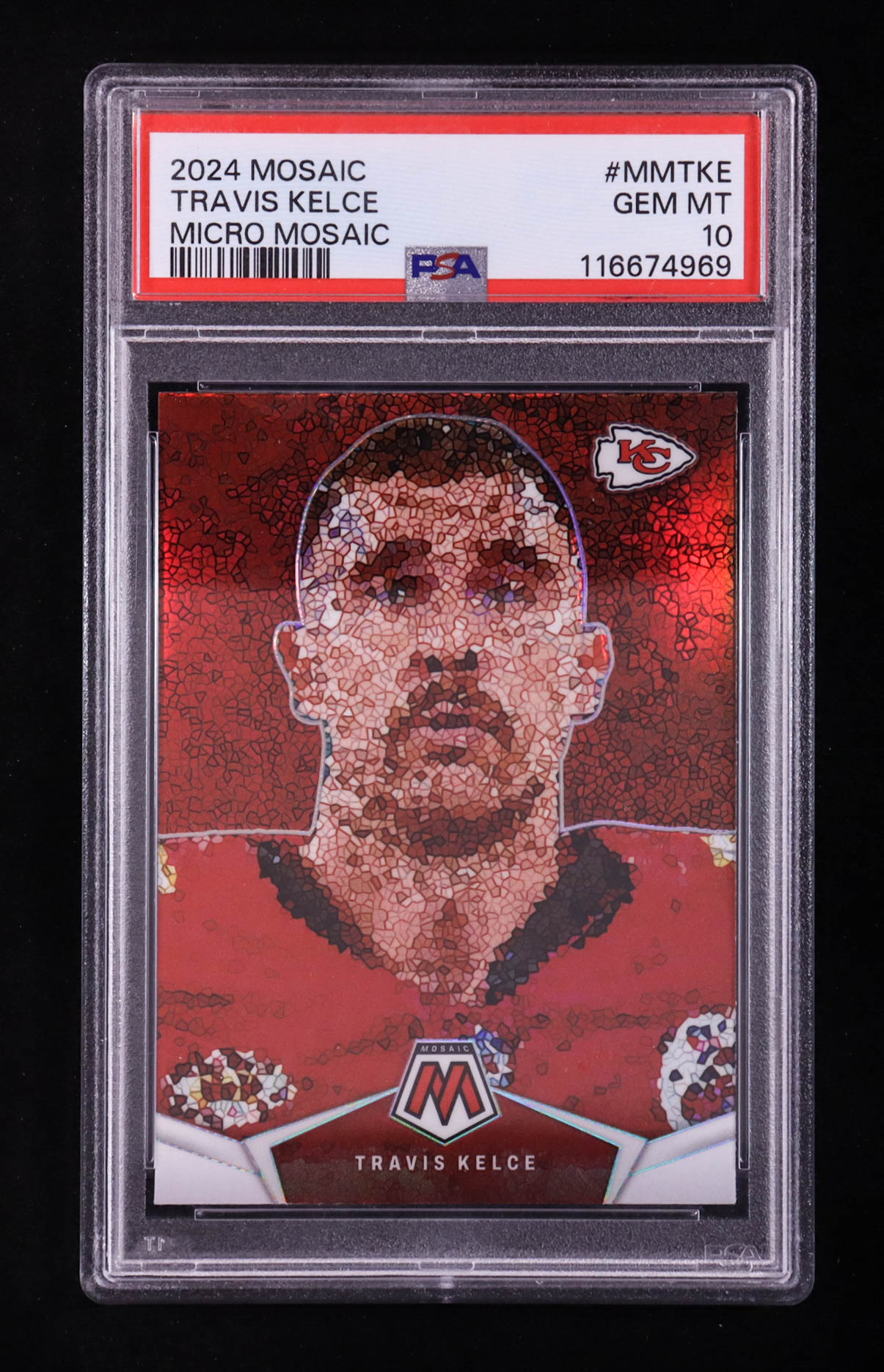 Travis Kelce 2024 Panini Mosaic Micro Mosaic #18 (PSA 10) at PristineAuction.com Travis Kelce 2024 Panini Mosaic Micro Mosaic #18 (PSA 10) at PristineAuction.com