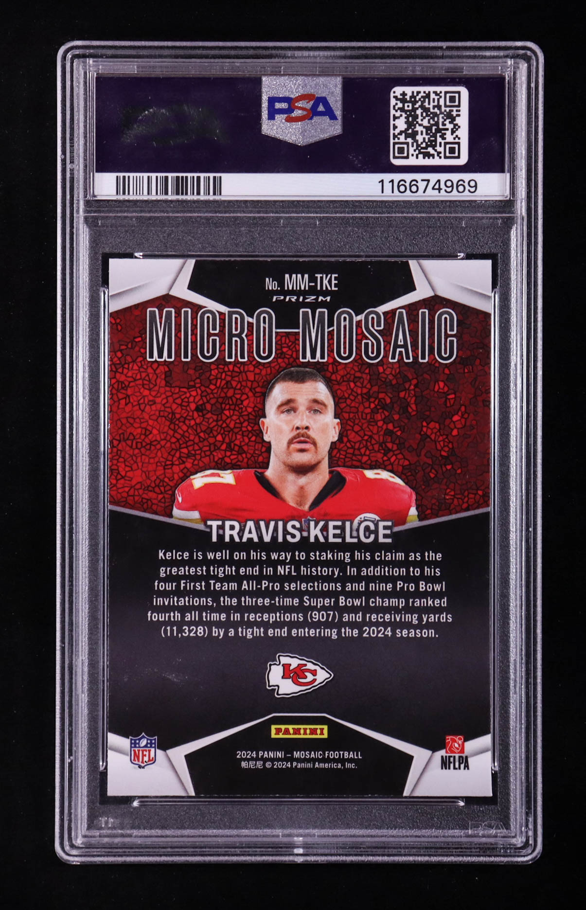 Travis Kelce 2024 Panini Mosaic Micro Mosaic #18 (PSA 10) at PristineAuction.com Travis Kelce 2024 Panini Mosaic Micro Mosaic #18 (PSA 10) at PristineAuction.com