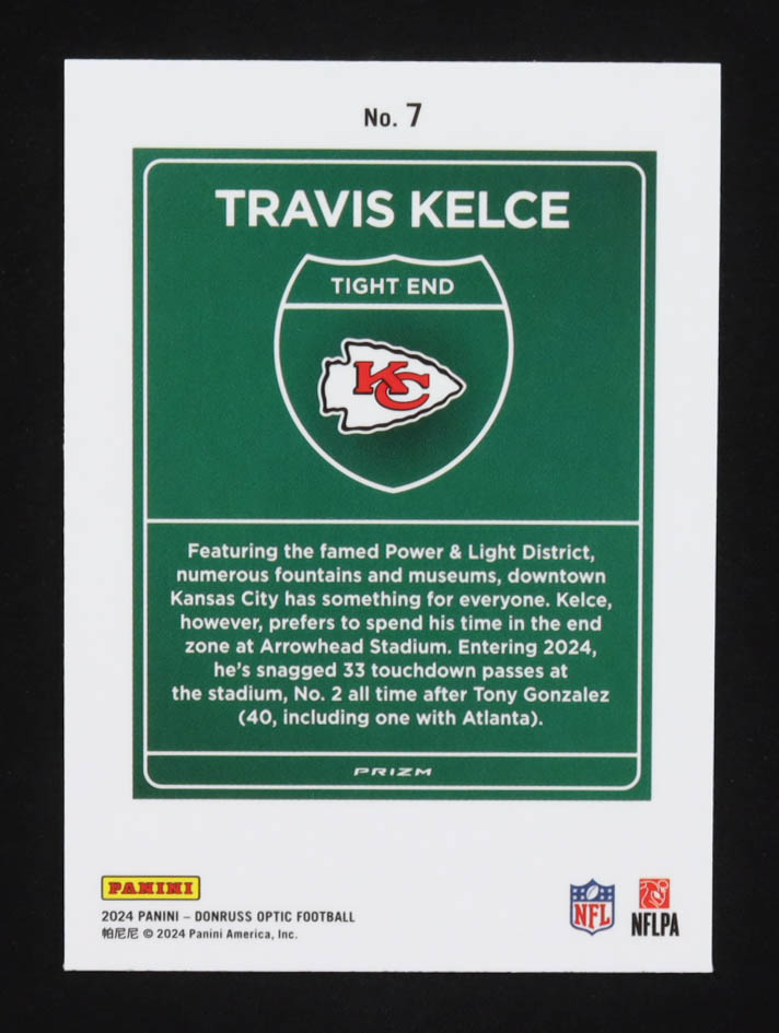 Travis Kelce 2024 Donruss Optic Downtown #7 at PristineAuction.com Travis Kelce 2024 Donruss Optic Downtown #7 at PristineAuction.com