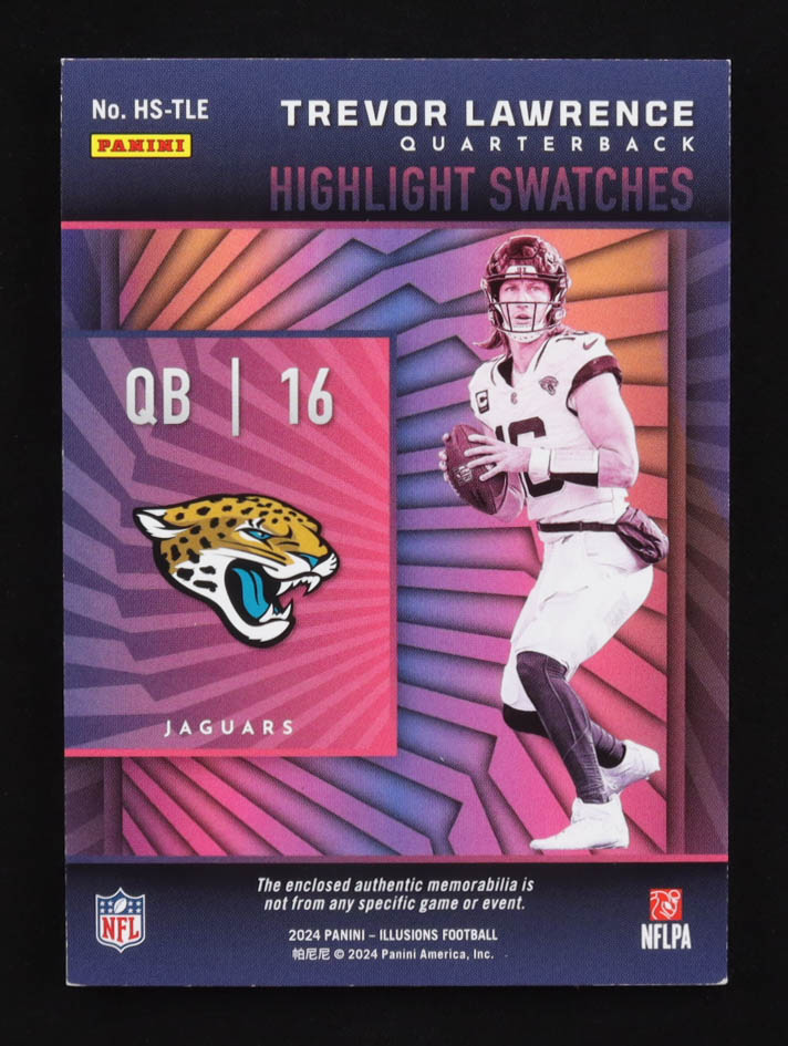Trevor Lawrence 2024 Panini Illusions Highlight Swatches Black #3 #1/1 at PristineAuction.com Trevor Lawrence 2024 Panini Illusions Highlight Swatches Black #3 #1/1 at PristineAuction.com
