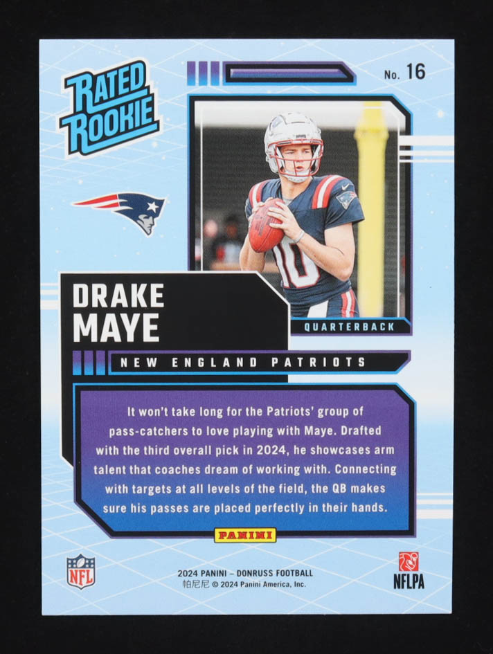 Drake Maye 2024 Donruss Rated Rookies Retro #16 RC at PristineAuction.com Drake Maye 2024 Donruss Rated Rookies Retro #16 RC at PristineAuction.com