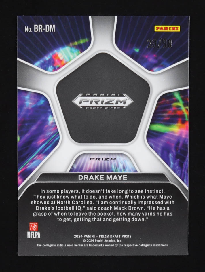 Drake Maye 2024 Panini Prizm Draft Picks Brilliance Blue Ice #18 #23/99 RC at PristineAuction.com Drake Maye 2024 Panini Prizm Draft Picks Brilliance Blue Ice #18 #23/99 RC at PristineAuction.com