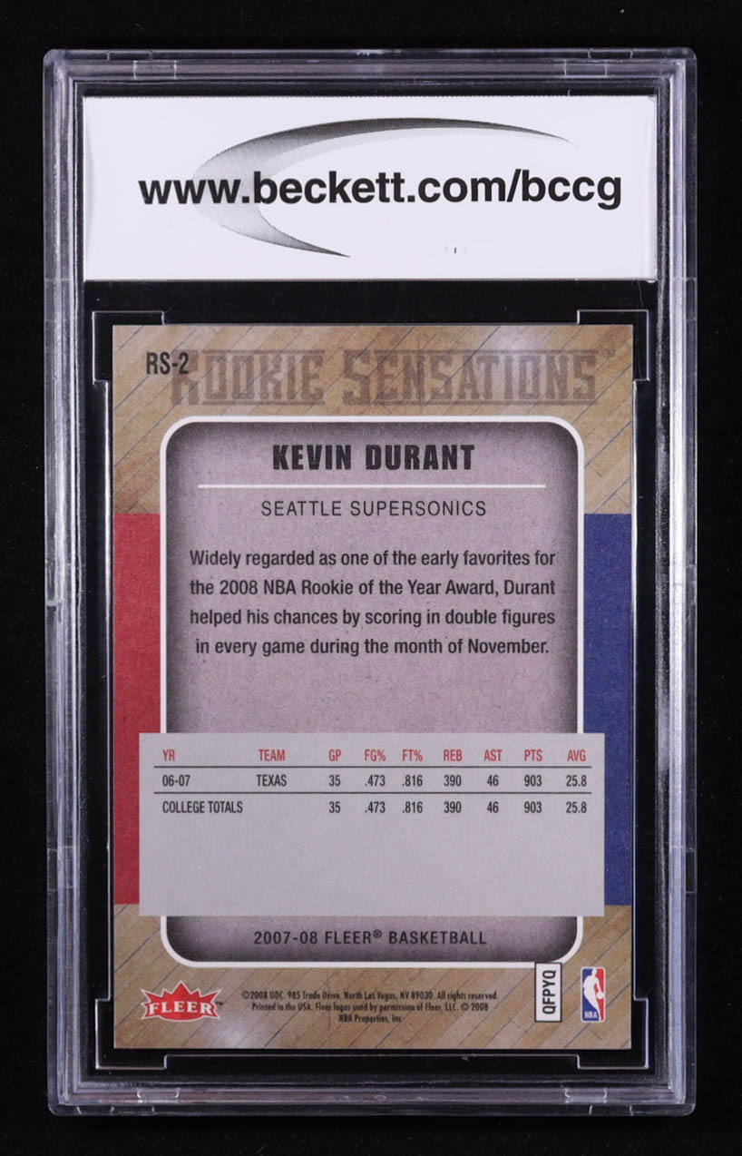 Kevin Durant 2007-08 Fleer Rookie Sensations #RS-2 RC (BCCG 10) at PristineAuction.com Kevin Durant 2007-08 Fleer Rookie Sensations #RS-2 RC (BCCG 10) at PristineAuction.com