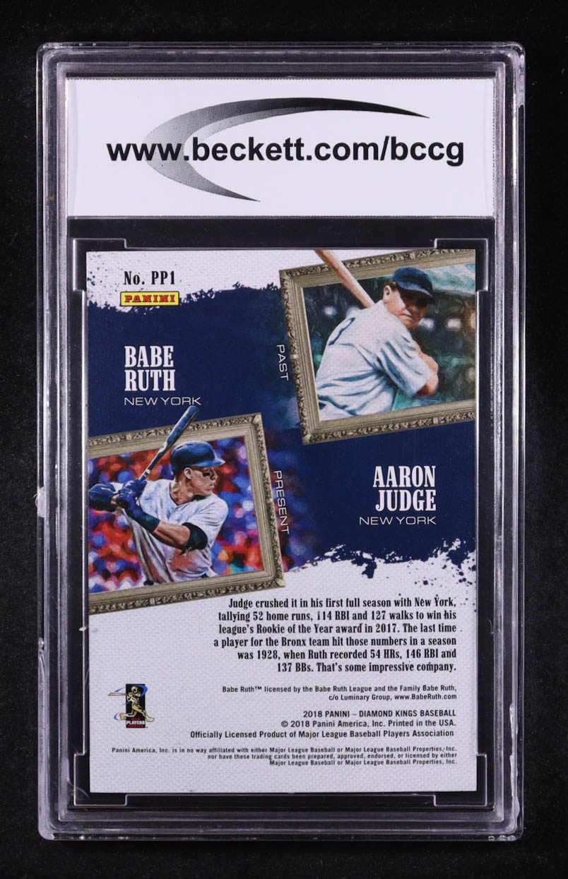 Aaron Judge / Babe Ruth 2018 Diamond Kings Past and Present #1 (BCCG 10) at PristineAuction.com Aaron Judge / Babe Ruth 2018 Diamond Kings Past and Present #1 (BCCG 10) at PristineAuction.com