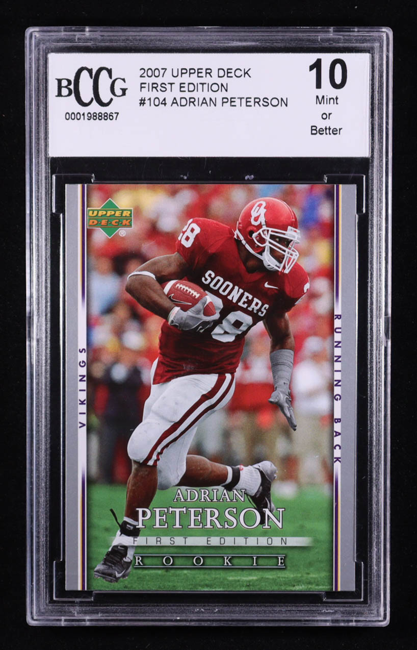 Adrian Peterson 2007 Upper Deck First Edition #104 RC (BCCG 10) at PristineAuction.com Adrian Peterson 2007 Upper Deck First Edition #104 RC (BCCG 10) at PristineAuction.com