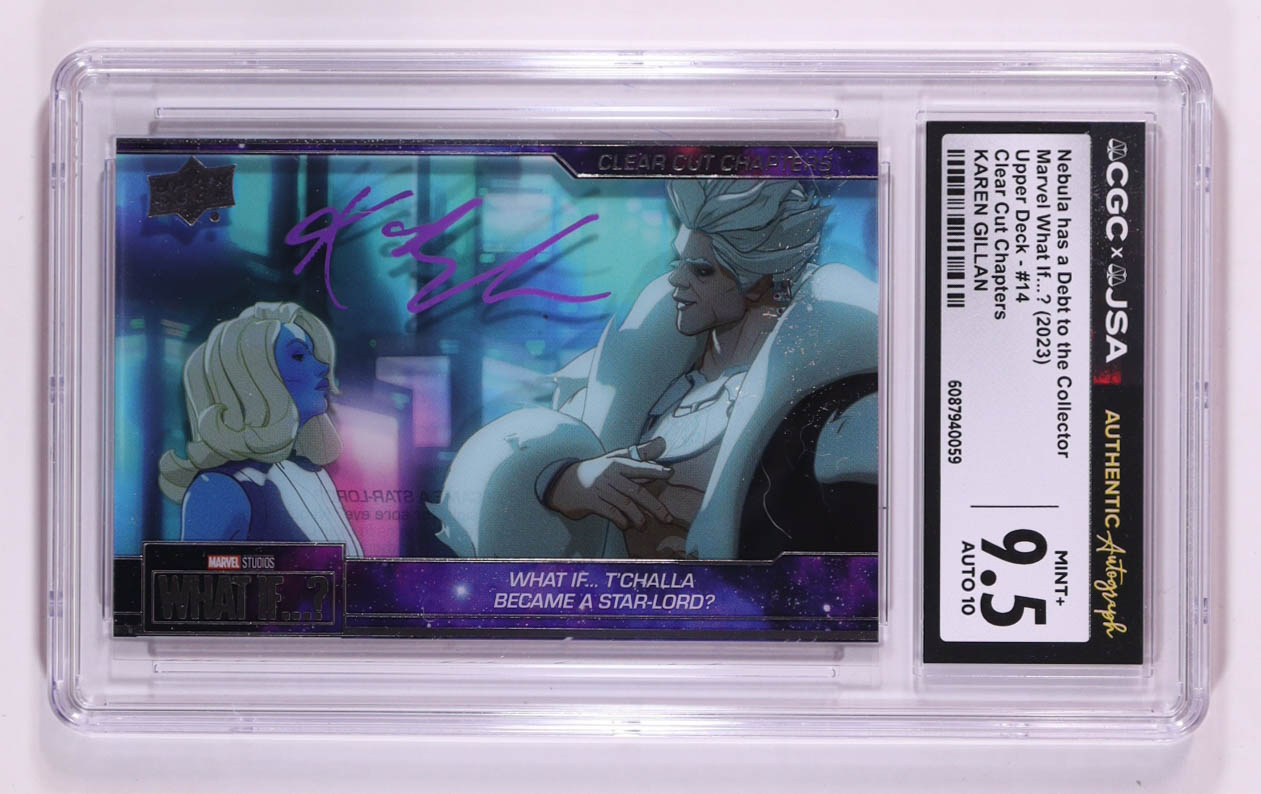 Karen Gillan Signed 2023 Upper Deck Marvel What If? Season 1 Clear Cut Chapters #14 (CGC 9.5 | Auto 10) at PristineAuction.com Karen Gillan Signed 2023 Upper Deck Marvel What If? Season 1 Clear Cut Chapters #14 (CGC 9.5 | Auto 10) at PristineAuction.com