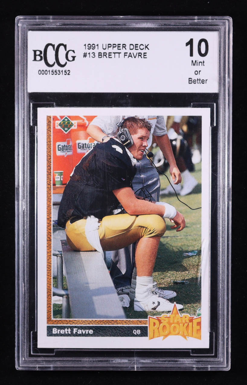 Brett Favre 1991 Upper Deck Star Rookie #13 RC (BCCG 10) at PristineAuction.com Brett Favre 1991 Upper Deck Star Rookie #13 RC (BCCG 10) at PristineAuction.com