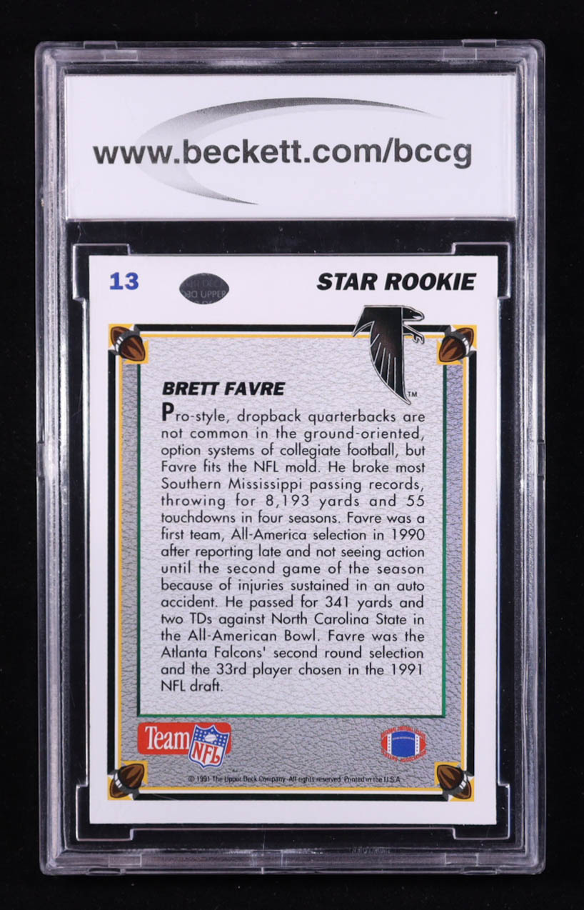 Brett Favre 1991 Upper Deck Star Rookie #13 RC (BCCG 10) at PristineAuction.com Brett Favre 1991 Upper Deck Star Rookie #13 RC (BCCG 10) at PristineAuction.com