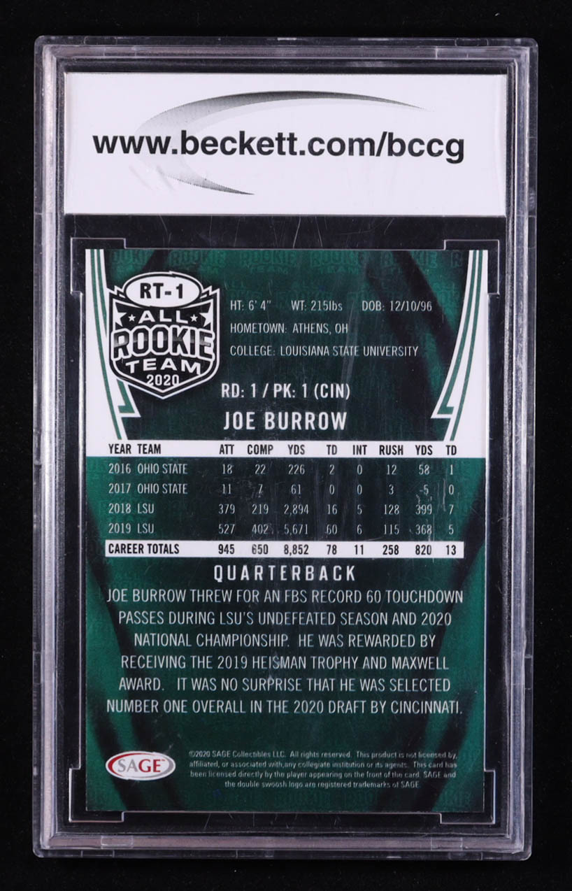 Joe Burrow 2020 Sage All Rookie Team #RT-1 RC (BCCG 10) at PristineAuction.com Joe Burrow 2020 Sage All Rookie Team #RT-1 RC (BCCG 10) at PristineAuction.com