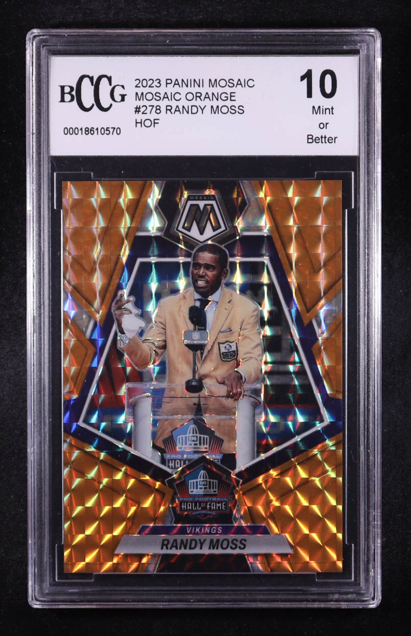 Randy Moss HOF 2023 Panini Mosaic Mosaic Orange #278 #123/199 (BCCG 10) at PristineAuction.com Randy Moss HOF 2023 Panini Mosaic Mosaic Orange #278 #123/199 (BCCG 10) at PristineAuction.com