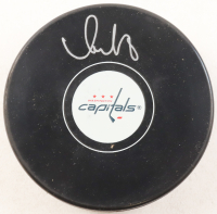 Alexander Ovechkin Signed Capitals Logo Hockey Puck with 2018-19 O-Pee-Chee Platinum #50 Trading Card & Display Stand (Fanatics) at PristineAuction.com