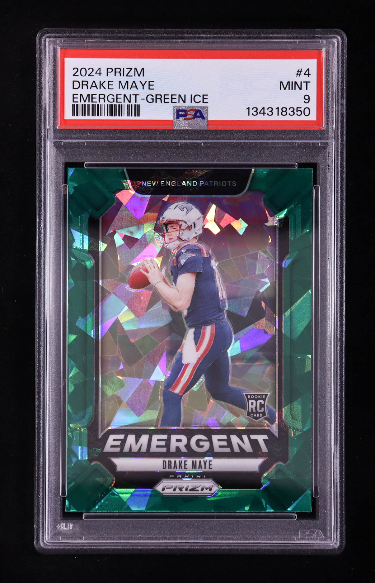 Drake Maye 2024 Panini Prizm Emergent Prizms Green Ice #4 RC (PSA 9) at PristineAuction.com Drake Maye 2024 Panini Prizm Emergent Prizms Green Ice #4 RC (PSA 9) at PristineAuction.com
