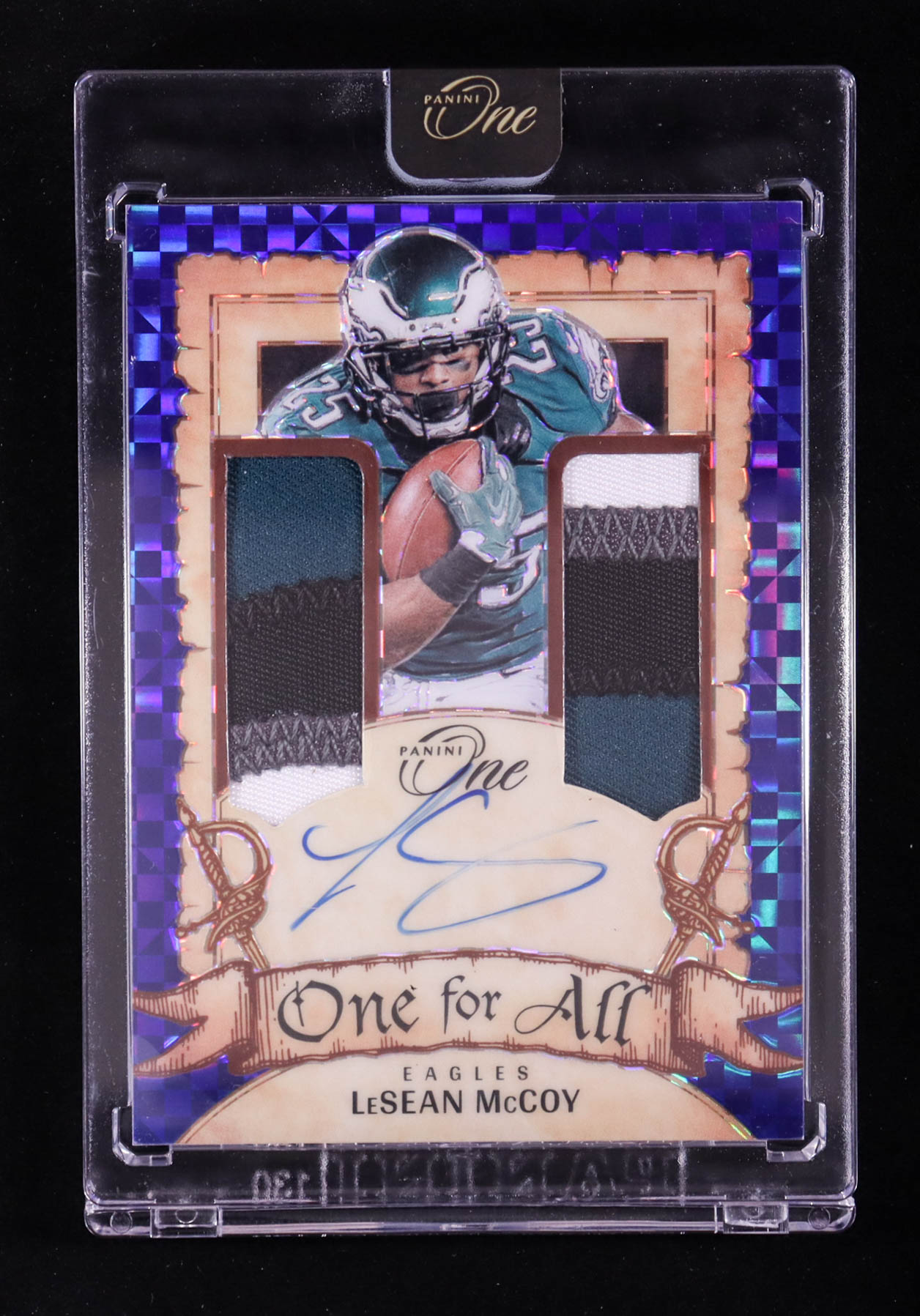 LeSean McCoy 2023 Panini One One For All Patch Autographs Blue #350 #03/75 at PristineAuction.com LeSean McCoy 2023 Panini One One For All Patch Autographs Blue #350 #03/75 at PristineAuction.com
