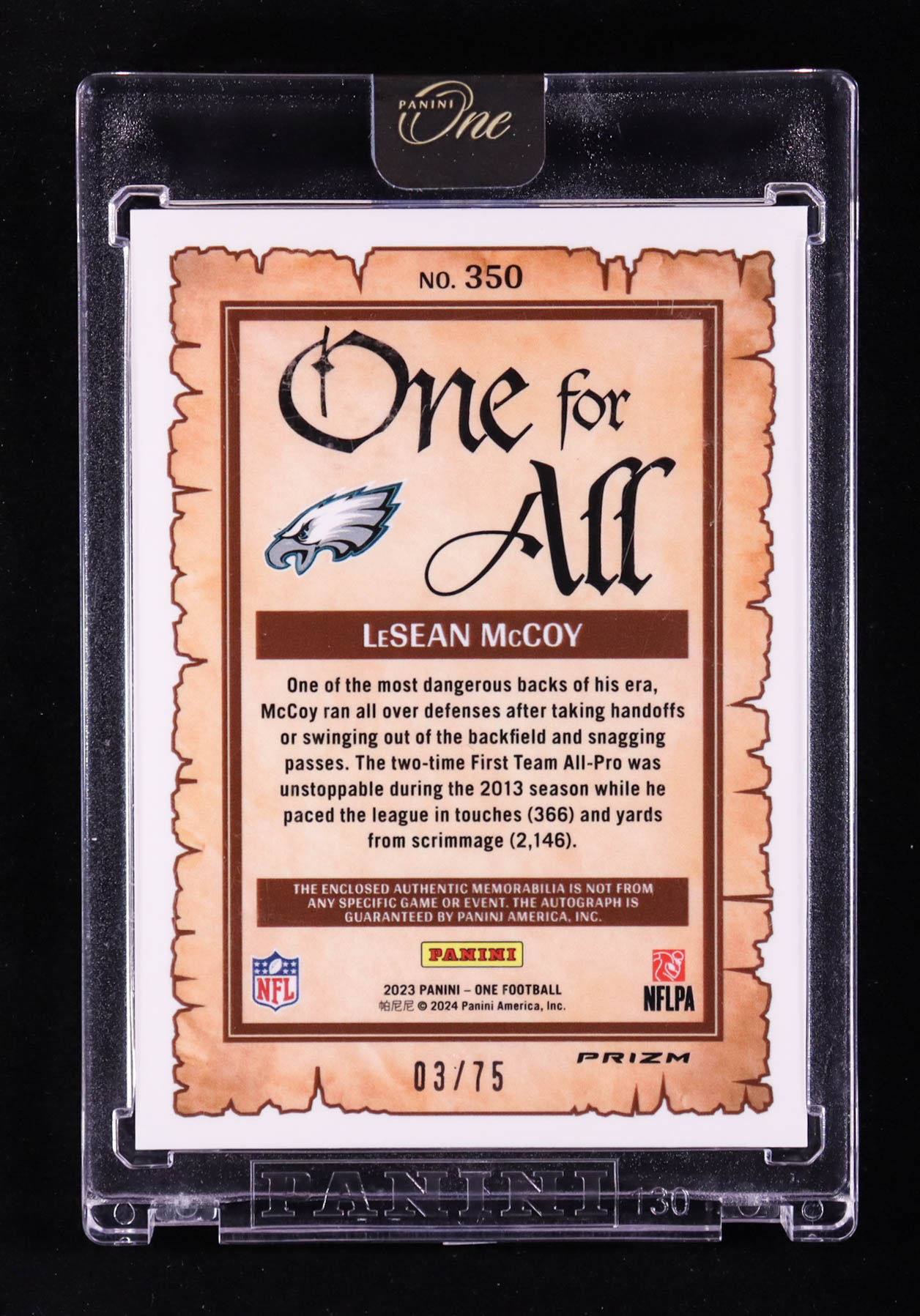 LeSean McCoy 2023 Panini One One For All Patch Autographs Blue #350 #03/75 at PristineAuction.com LeSean McCoy 2023 Panini One One For All Patch Autographs Blue #350 #03/75 at PristineAuction.com