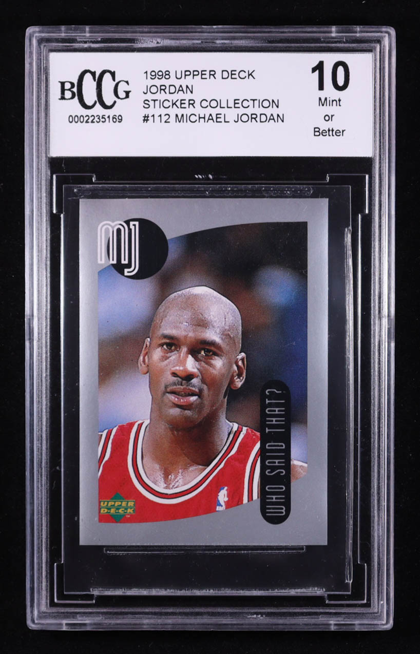 Michael Jordan 1998 Upper Deck Jordan Sticker Collection Who Said That? #112 (BCCG 10) at PristineAuction.com Michael Jordan 1998 Upper Deck Jordan Sticker Collection Who Said That? #112 (BCCG 10) at PristineAuction.com