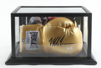 Mike Tyson Signed Everlast Gold Edition Boxing Glove with Wood Photoback Display Case (Tyson & PSA) at PristineAuction.com