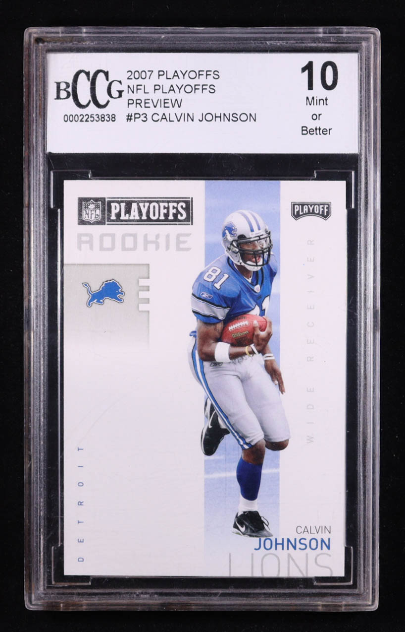 Calvin Johnson 2007 Donruss NFL Playoffs Preview #P-3 RC (BCCG 10) at PristineAuction.com Calvin Johnson 2007 Donruss NFL Playoffs Preview #P-3 RC (BCCG 10) at PristineAuction.com