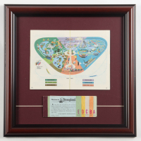 1969 Disneyland Custom Framed On-Site Park Map Display with A-E Vintage Ticket Book at PristineAuction.com