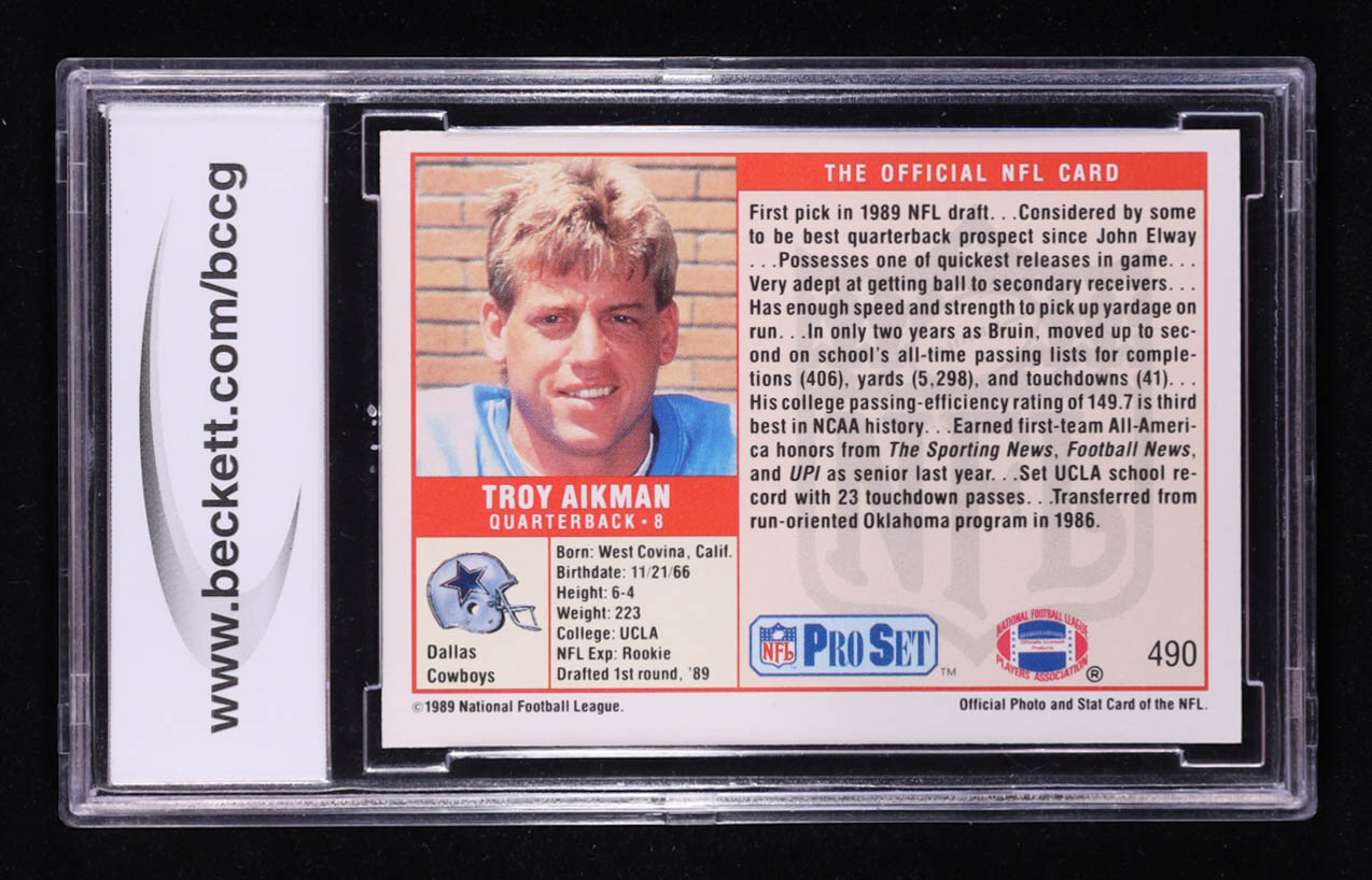 Troy Aikman 1989 NFL Pro Set #490 RC (BCCG 10) at PristineAuction.com Troy Aikman 1989 NFL Pro Set #490 RC (BCCG 10) at PristineAuction.com