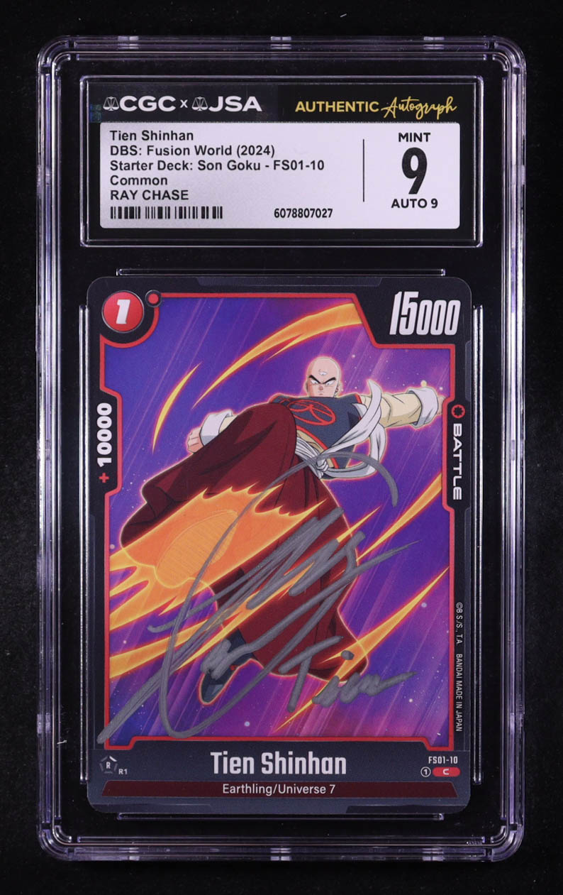 Ray Chase Signed 2024 Dragon Ball Super Fusion World Starter Deck Son Goku #FS0110 Inscribed "Tien" (CGC 9 | Auto 9) at PristineAuction.com Ray Chase Signed 2024 Dragon Ball Super Fusion World Starter Deck Son Goku #FS0110 Inscribed "Tien" (CGC 9 | Auto 9) at PristineAuction.com