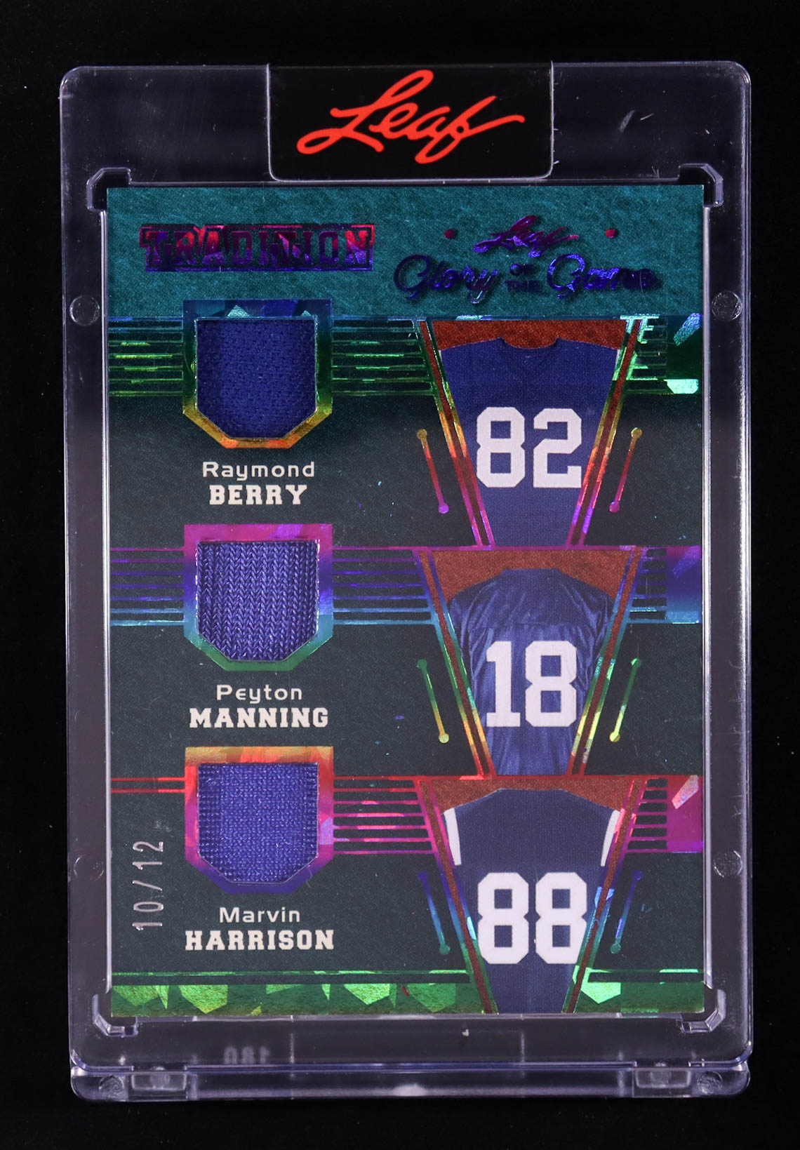 Raymond Berry / Peyton Manning / Marvin Harrison 2025 Leaf Glory of the Game Tradition Jerseys Holo Rainbow #T1 #10/12 at PristineAuction.com Raymond Berry / Peyton Manning / Marvin Harrison 2025 Leaf Glory of the Game Tradition Jerseys Holo Rainbow #T1 #10/12 at PristineAuction.com