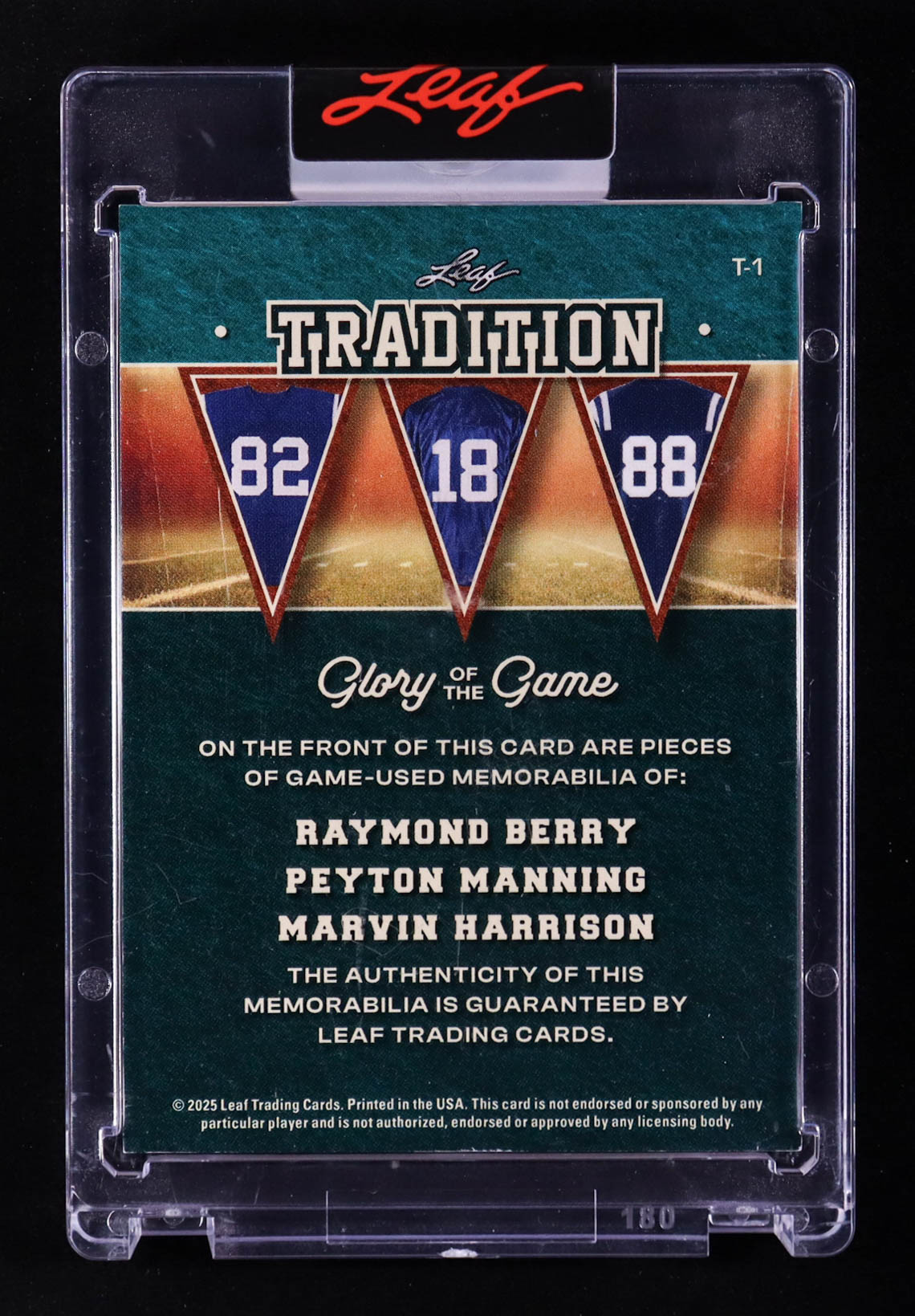Raymond Berry / Peyton Manning / Marvin Harrison 2025 Leaf Glory of the Game Tradition Jerseys Holo Rainbow #T1 #10/12 at PristineAuction.com Raymond Berry / Peyton Manning / Marvin Harrison 2025 Leaf Glory of the Game Tradition Jerseys Holo Rainbow #T1 #10/12 at PristineAuction.com
