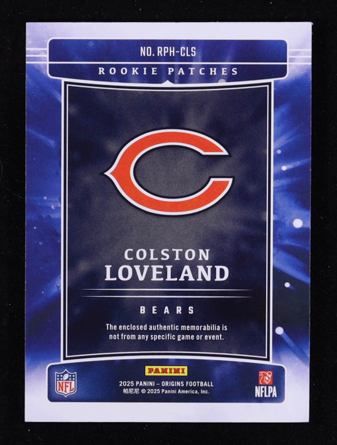 Colston Loveland 2025 Panini Origins Rookie Patches #29 #088/199 RC at PristineAuction.com Colston Loveland 2025 Panini Origins Rookie Patches #29 #088/199 RC at PristineAuction.com