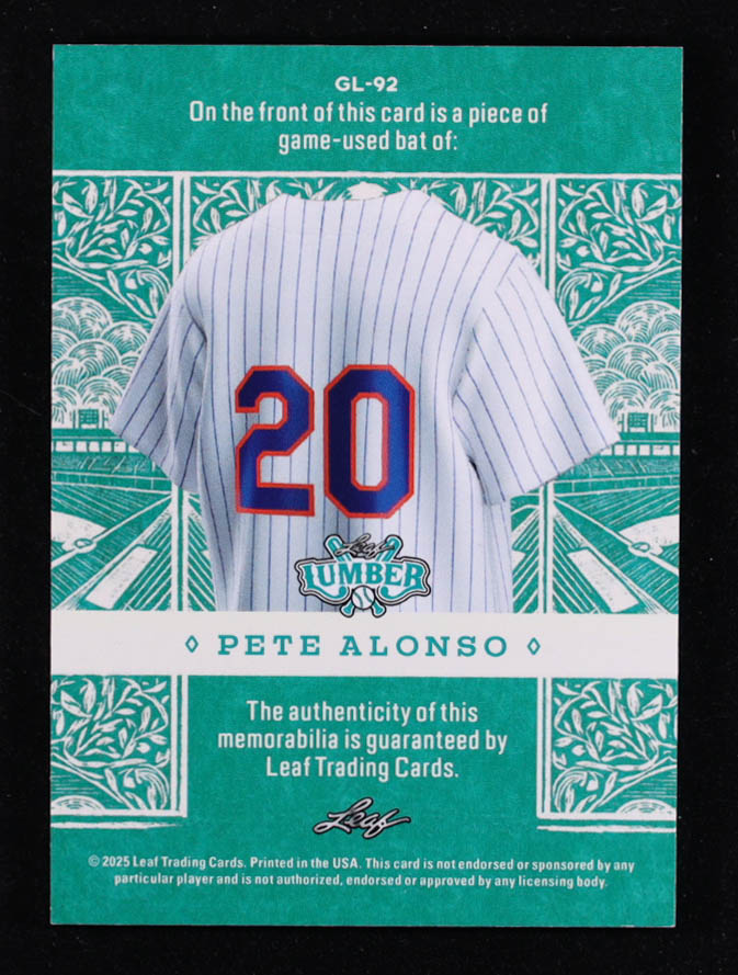 Pete Alonso 2025 Leaf Lumber #GL92 #36/40 at PristineAuction.com Pete Alonso 2025 Leaf Lumber #GL92 #36/40 at PristineAuction.com