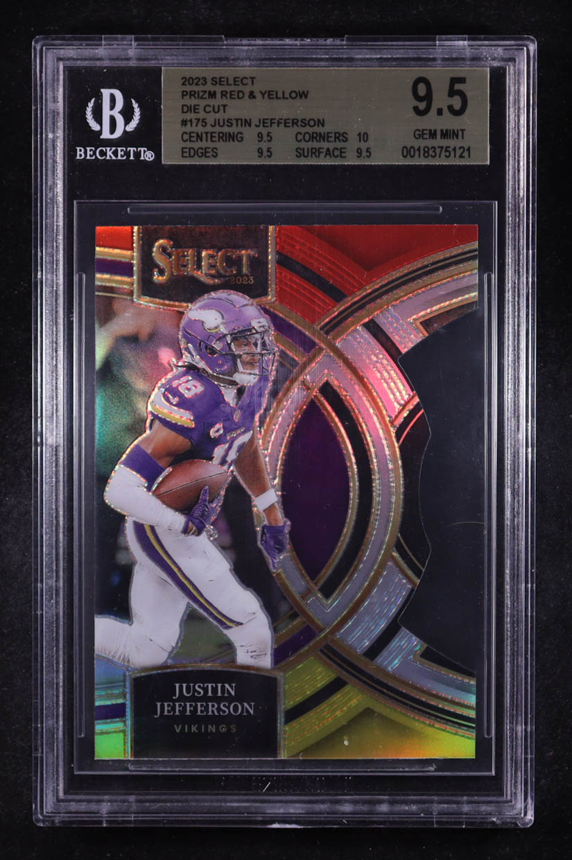 Justin Jefferson 2023 Select Prizm Red and Yellow Die Cut #175 (BGS 9.5) at PristineAuction.com Justin Jefferson 2023 Select Prizm Red and Yellow Die Cut #175 (BGS 9.5) at PristineAuction.com