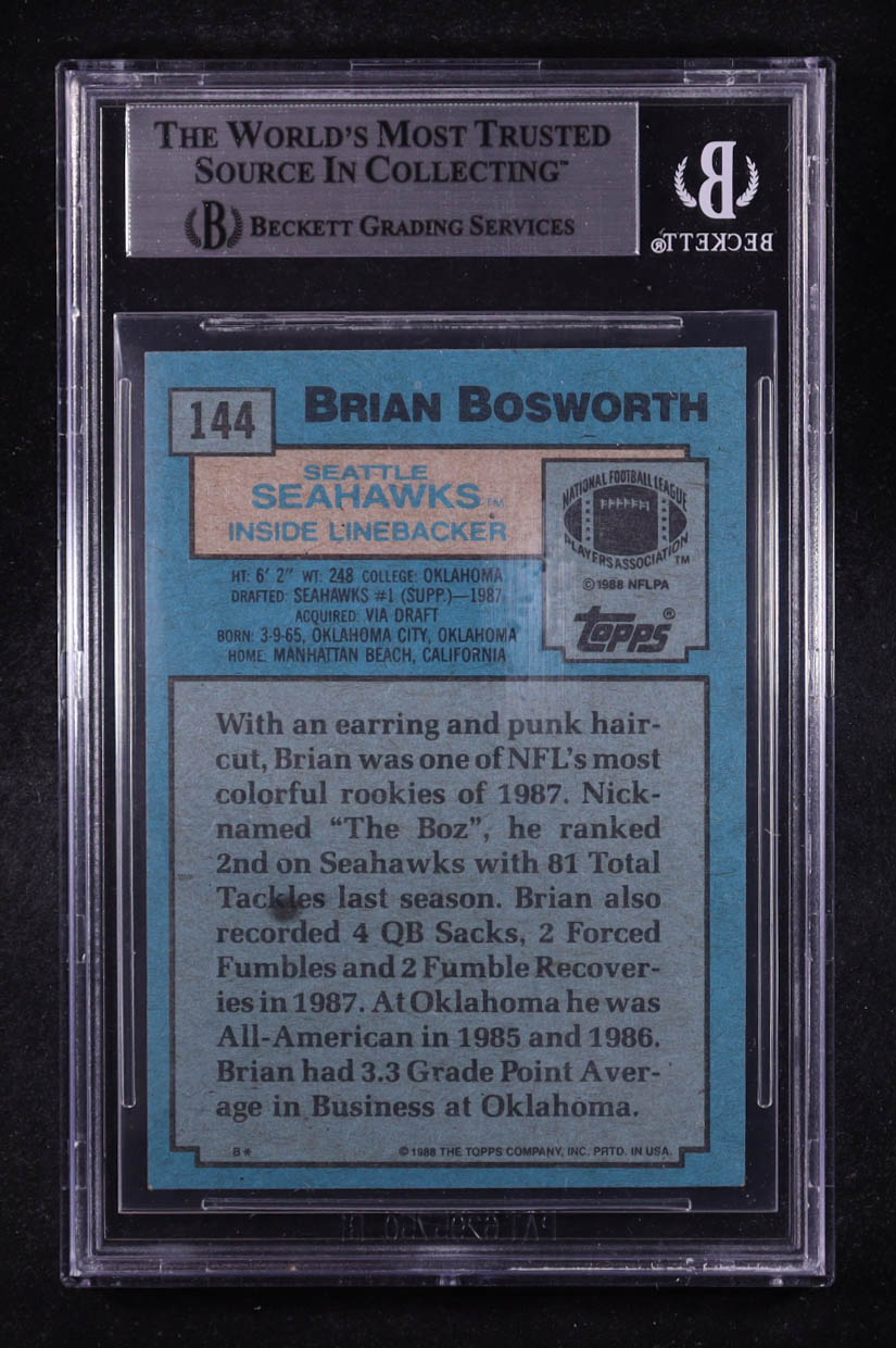 Brian Bosworth Signed SR 1988 Topps #144 RC (BGS Authentic) at PristineAuction.com Brian Bosworth Signed SR 1988 Topps #144 RC (BGS Authentic) at PristineAuction.com