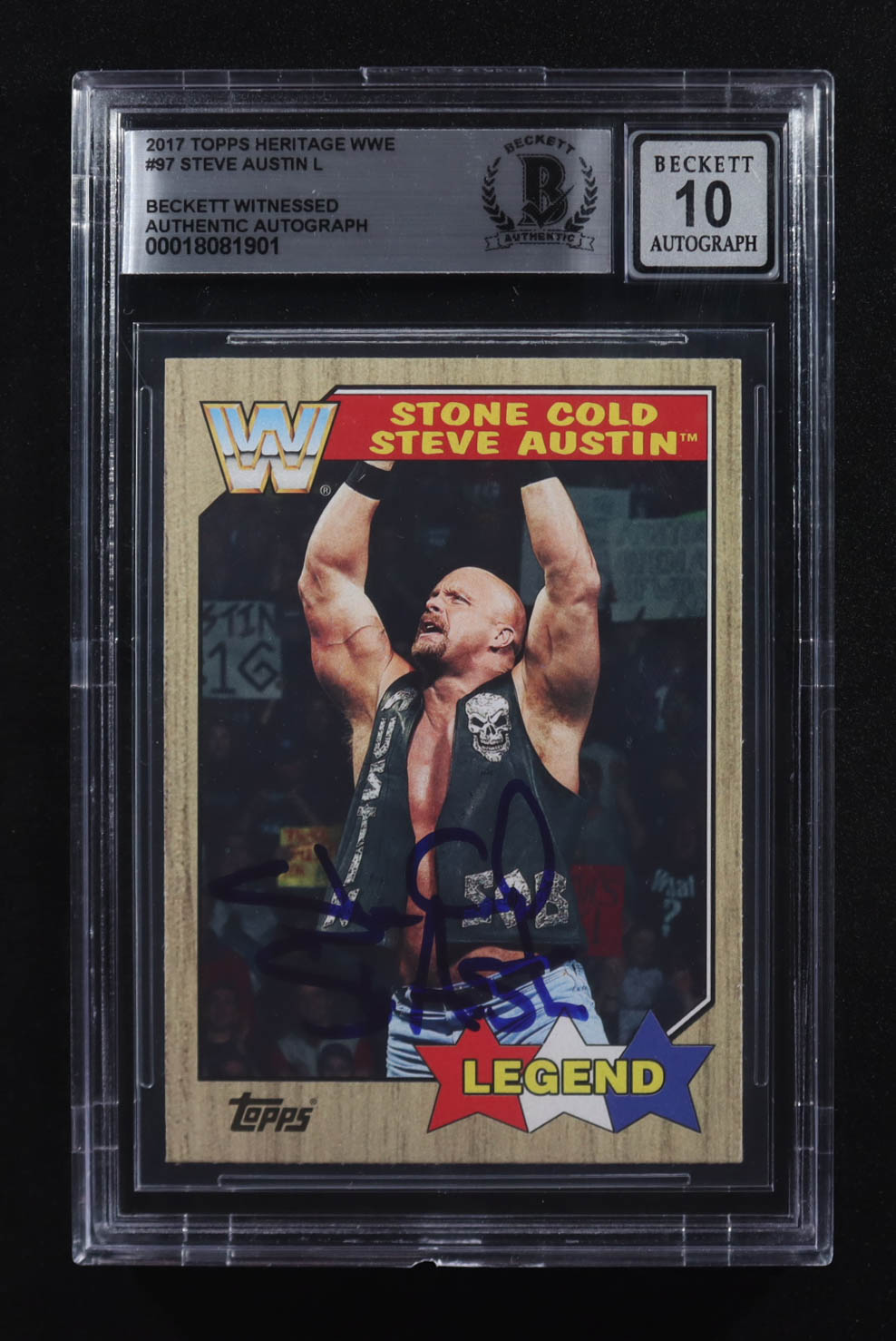 Steve Austin Signed 2017 Topps Heritage WWE #97 (Beckett | Auto Grade BGS 10) at PristineAuction.com Steve Austin Signed 2017 Topps Heritage WWE #97 (Beckett | Auto Grade BGS 10) at PristineAuction.com