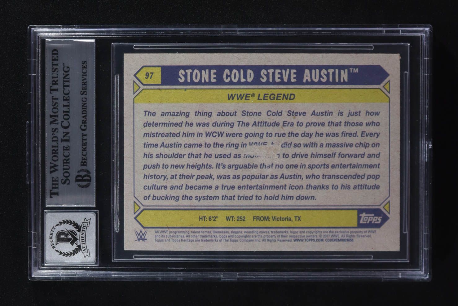 Steve Austin Signed 2017 Topps Heritage WWE #97 (Beckett | Auto Grade BGS 10) at PristineAuction.com Steve Austin Signed 2017 Topps Heritage WWE #97 (Beckett | Auto Grade BGS 10) at PristineAuction.com
