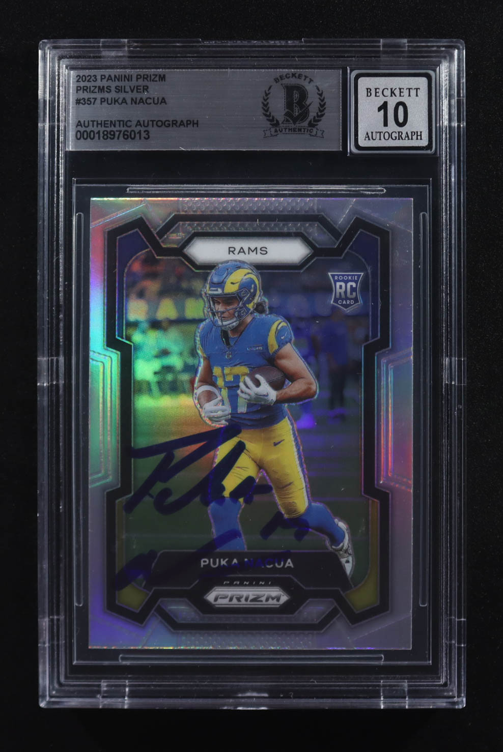 Puka Nacua Signed 2023 Panini Prizm Prizms Silver #357 RC (Beckett | Auto Grade BGS 10) at PristineAuction.com Puka Nacua Signed 2023 Panini Prizm Prizms Silver #357 RC (Beckett | Auto Grade BGS 10) at PristineAuction.com