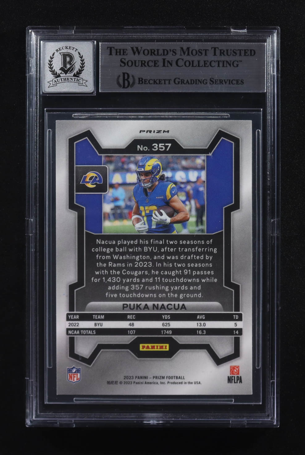 Puka Nacua Signed 2023 Panini Prizm Prizms Silver #357 RC (Beckett | Auto Grade BGS 10) at PristineAuction.com Puka Nacua Signed 2023 Panini Prizm Prizms Silver #357 RC (Beckett | Auto Grade BGS 10) at PristineAuction.com