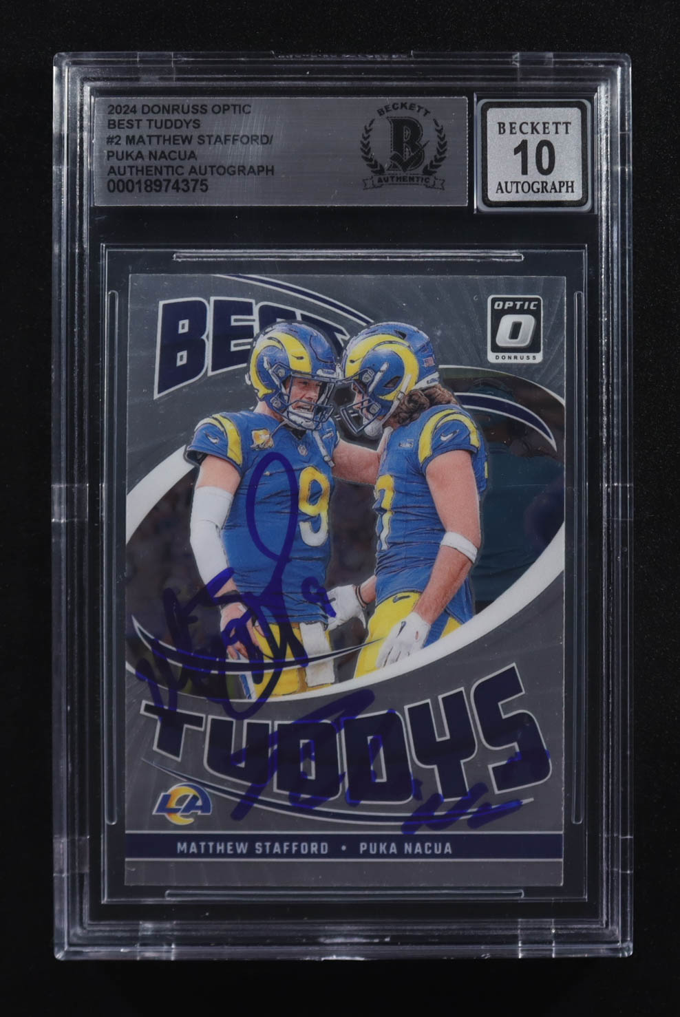 Matthew Stafford & Puka Nacua Signed 2024 Donruss Optic Best Tuddys #2 (Beckett | Auto Grade BGS 10) at PristineAuction.com Matthew Stafford & Puka Nacua Signed 2024 Donruss Optic Best Tuddys #2 (Beckett | Auto Grade BGS 10) at PristineAuction.com