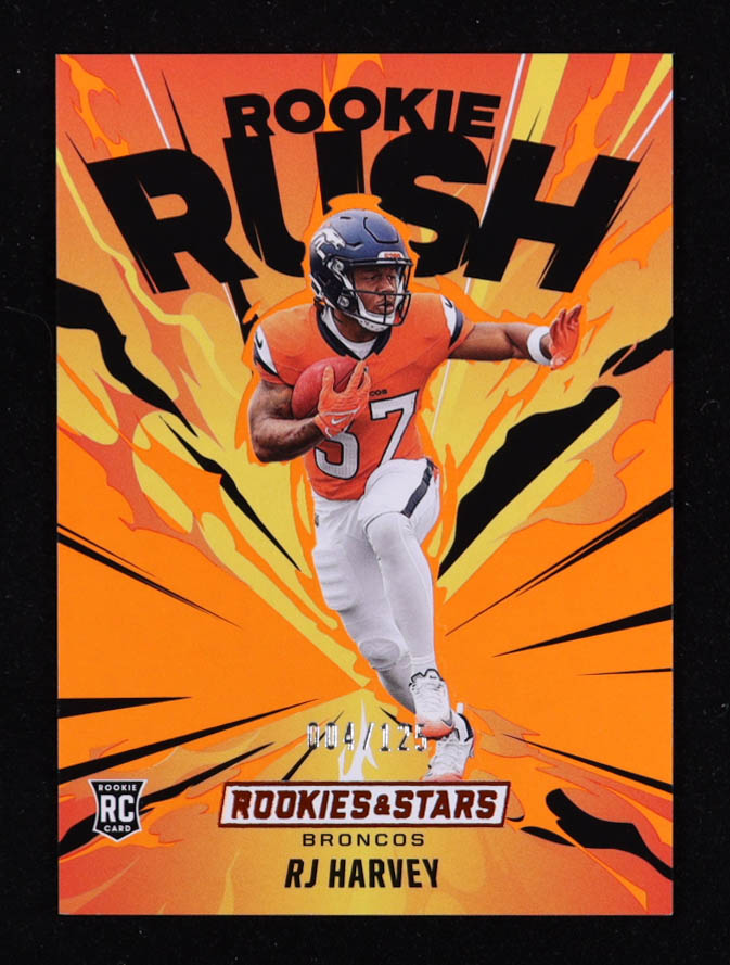 RJ Harvey 2025 Rookies & Stars Rookie Rush #15 #004/125 RC at PristineAuction.com RJ Harvey 2025 Rookies & Stars Rookie Rush #15 #004/125 RC at PristineAuction.com