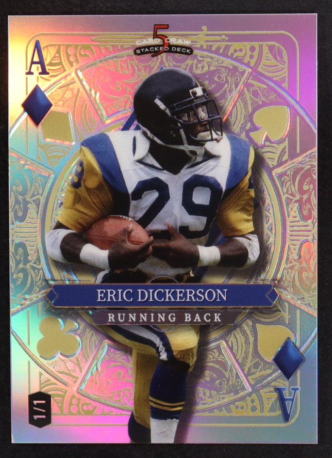 Eric Dickerson 2024 Wild Card 5 Card Draw Stacked Deck Hobby Gold Rainbow #SDJDEDN #1/1 at PristineAuction.com Eric Dickerson 2024 Wild Card 5 Card Draw Stacked Deck Hobby Gold Rainbow #SDJDEDN #1/1 at PristineAuction.com
