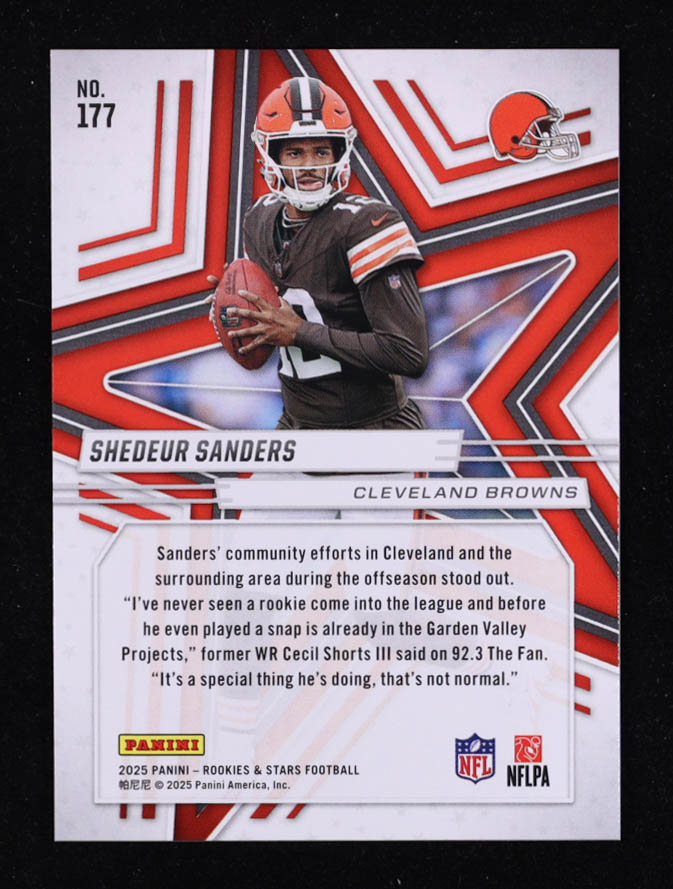 Shedeur Sanders 2025 Rookies & Stars Auto #177 RC at PristineAuction.com Shedeur Sanders 2025 Rookies & Stars Auto #177 RC at PristineAuction.com
