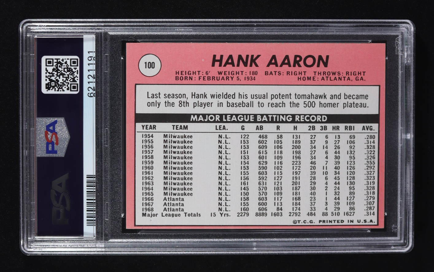 Hank Aaron 1969 Topps #100 (PSA 8) at PristineAuction.com Hank Aaron 1969 Topps #100 (PSA 8) at PristineAuction.com