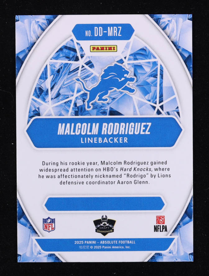 Malcolm Rodriguez 2025 Absolute Draft Diamonds Spectrum Green #17 #23/25 RC at PristineAuction.com Malcolm Rodriguez 2025 Absolute Draft Diamonds Spectrum Green #17 #23/25 RC at PristineAuction.com