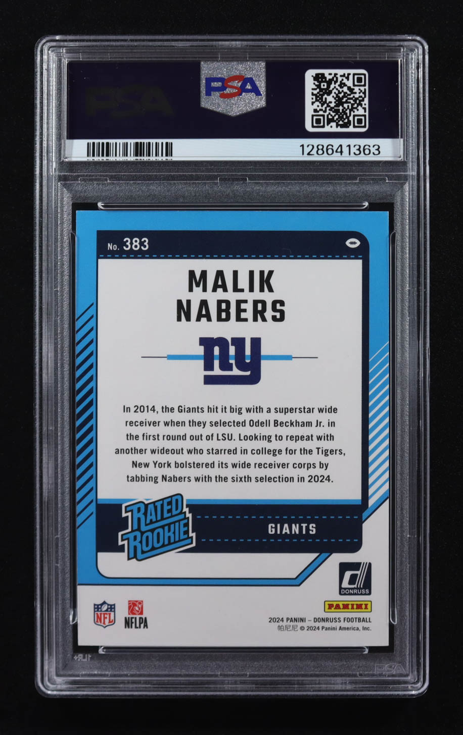 Malik Nabers 2024 Panini Donruss Press Proof Silver RR #383 RC #010/100 (PSA 9) at PristineAuction.com Malik Nabers 2024 Panini Donruss Press Proof Silver RR #383 RC #010/100 (PSA 9) at PristineAuction.com