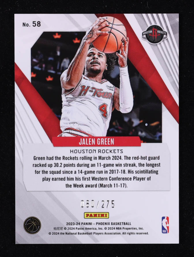 Jalen Green 2023-24 Panini Phoenix Maroon Ice #58 #080/275 at PristineAuction.com Jalen Green 2023-24 Panini Phoenix Maroon Ice #58 #080/275 at PristineAuction.com