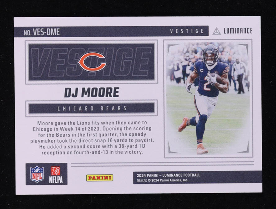 D.J. Moore 2024 Panini Luminance Vestige #4 at PristineAuction.com D.J. Moore 2024 Panini Luminance Vestige #4 at PristineAuction.com